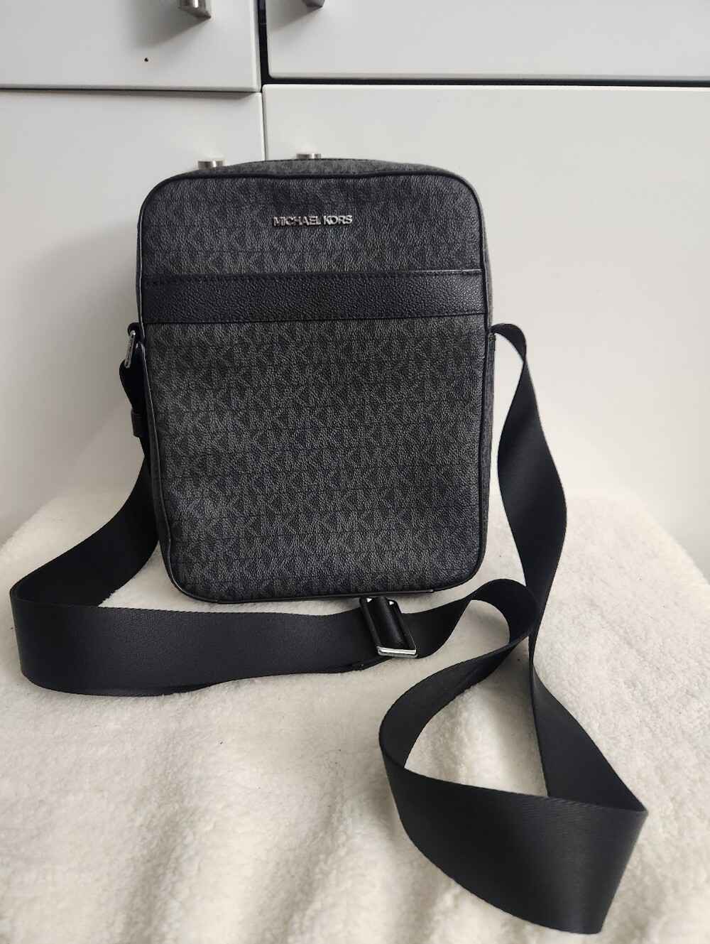Michael Kors Black/Gray Monogram Crossbody Messenger Bag